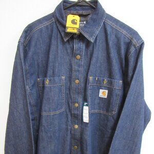 NWT Carhartt Relaxed Fit Denim Fleece Lined Snap Front Shirt Jac Large TJ5605